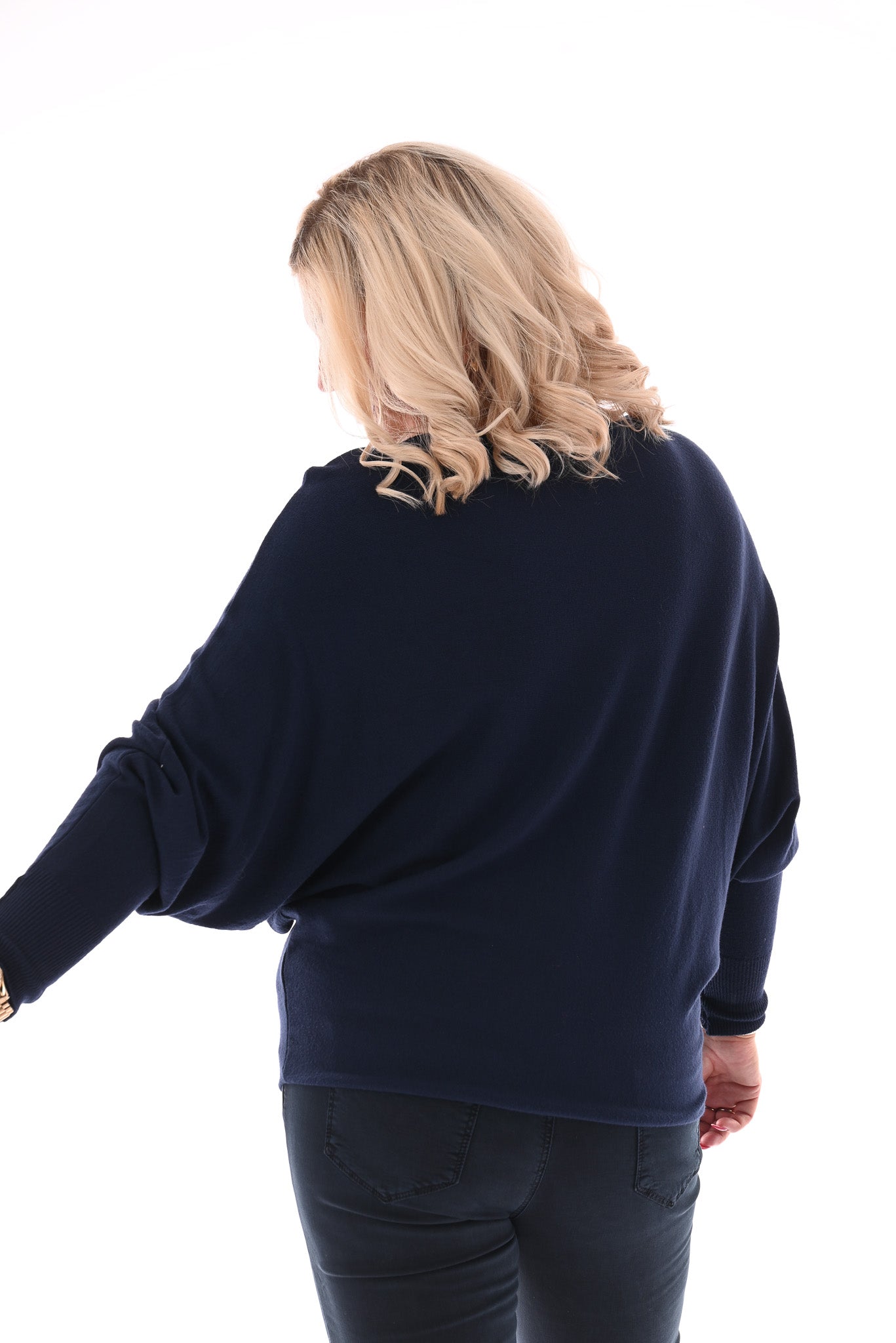 Trui vleermuis uni marineblauw