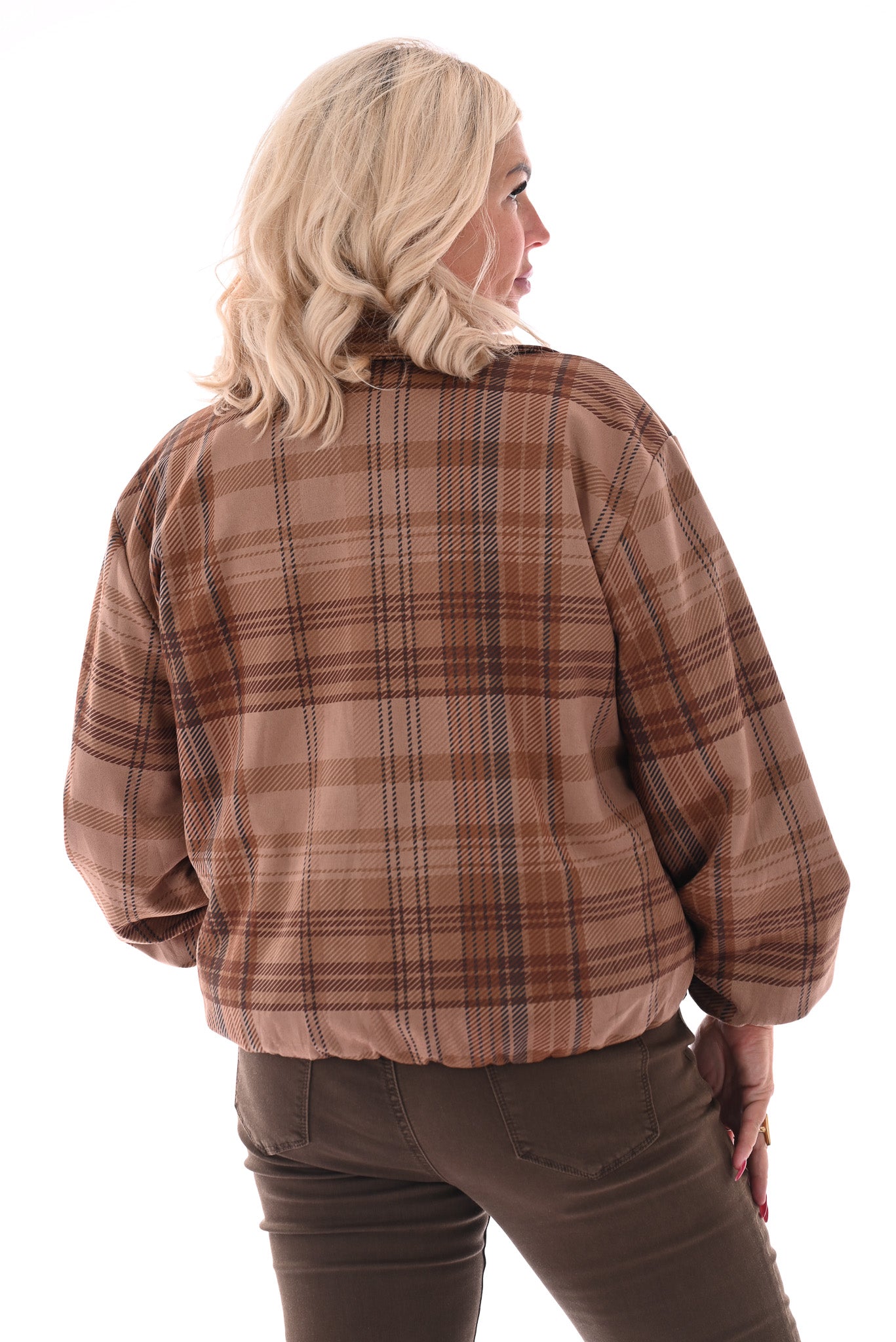 Kort jasje ruit patroon beige