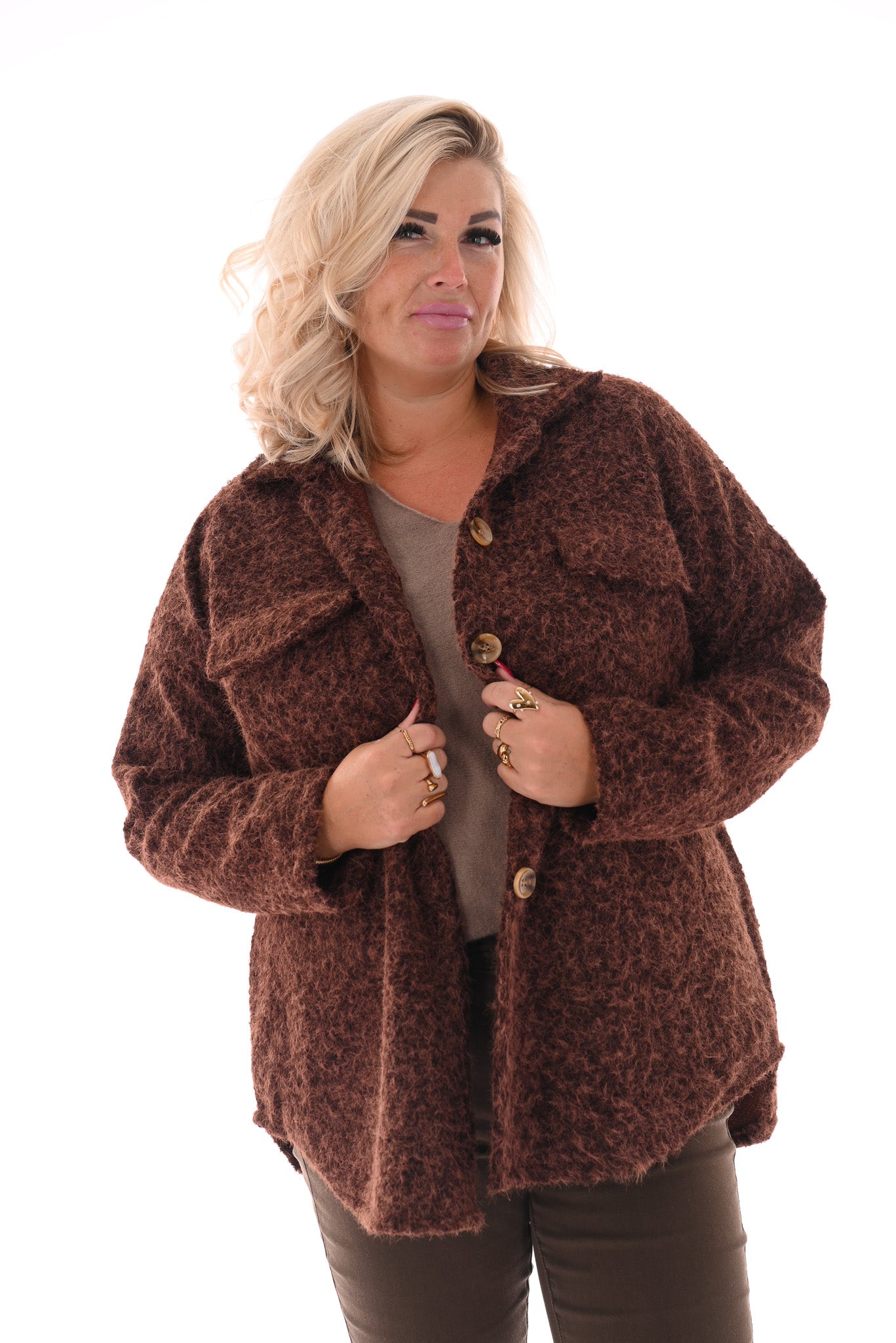 Wavy boucle jas bruin