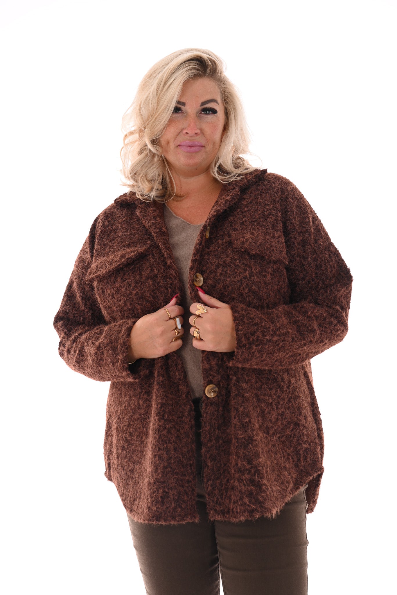 Wavy boucle jas bruin