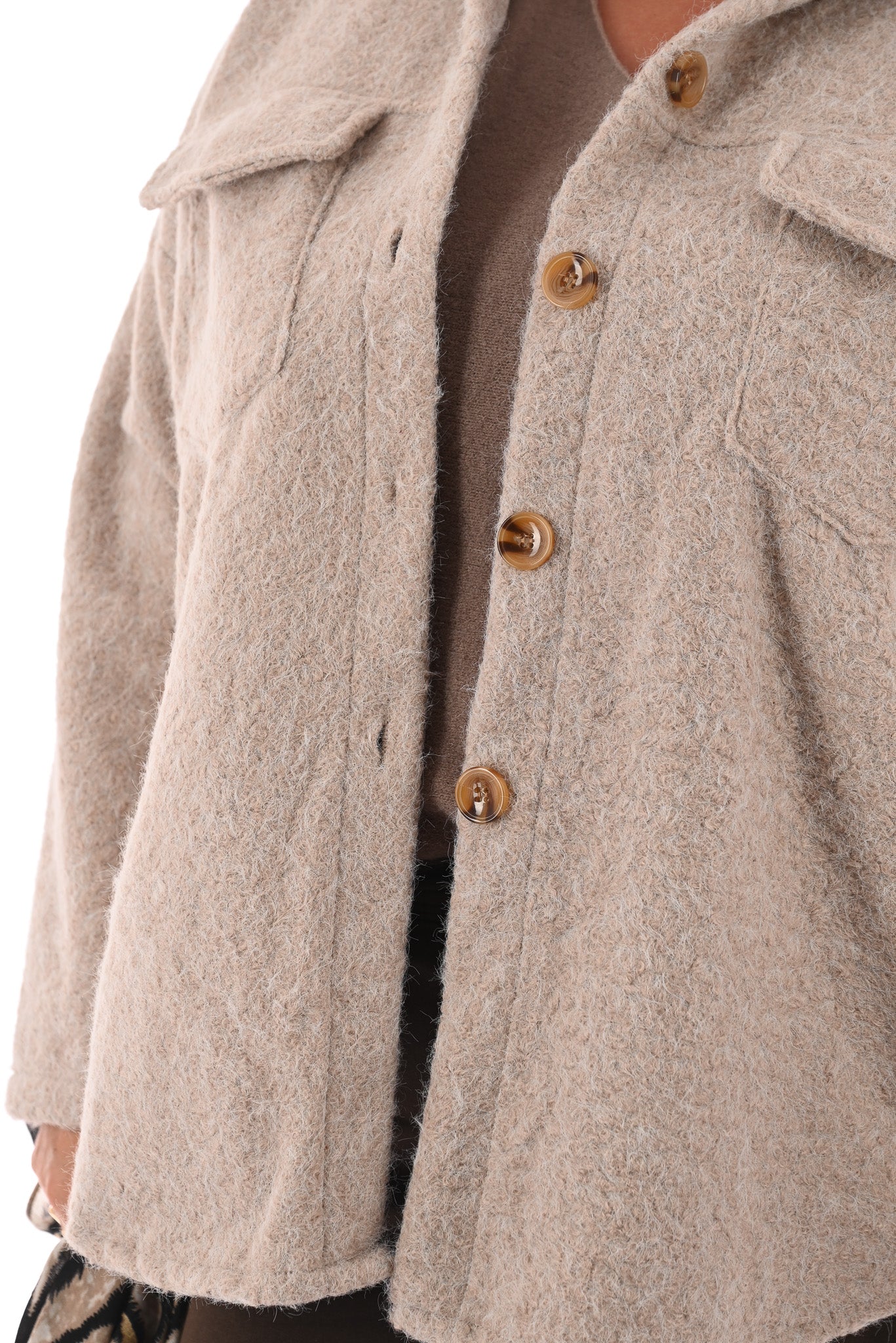 Wavy boucle jas beige