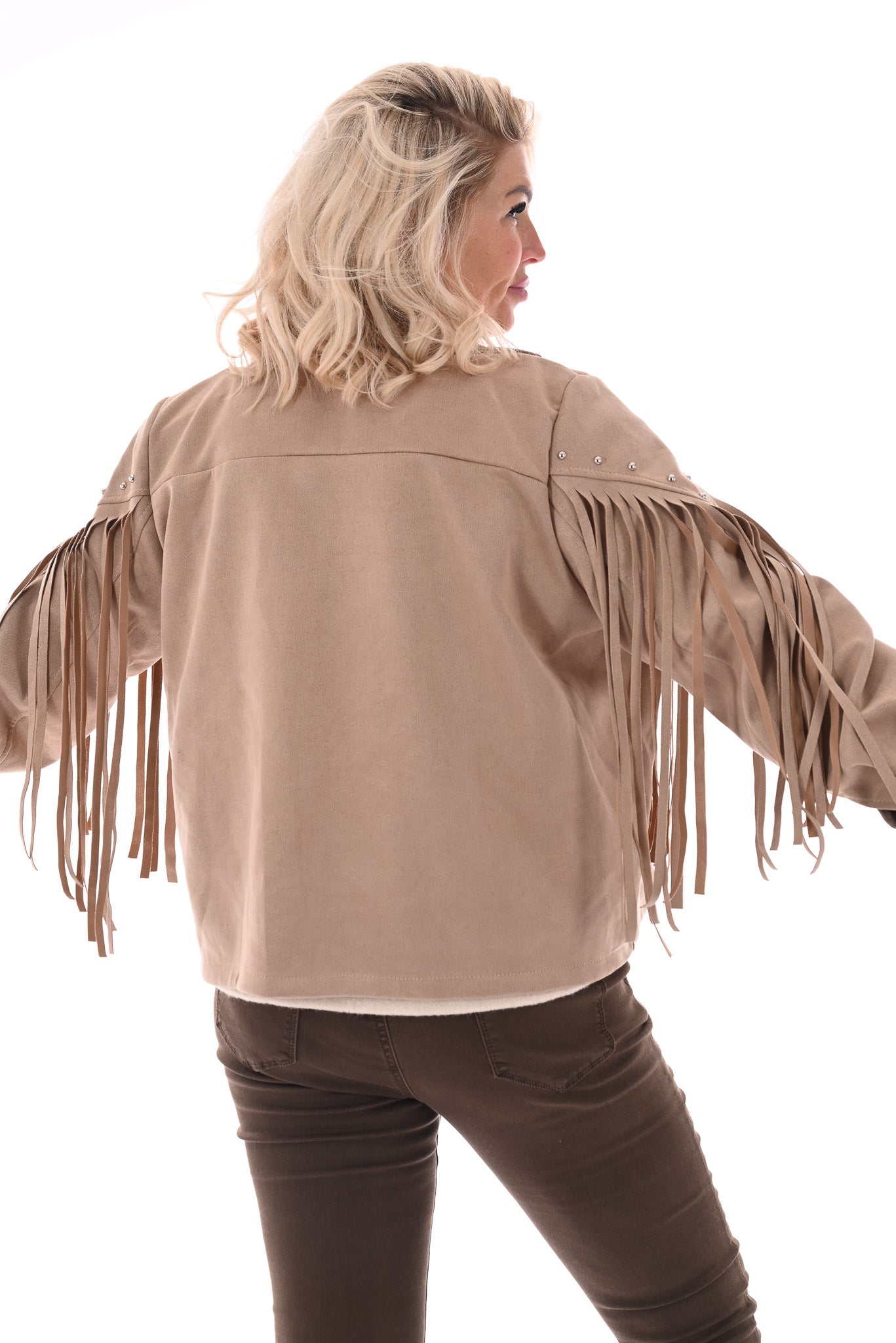 Kort jasje studs en franjes beige