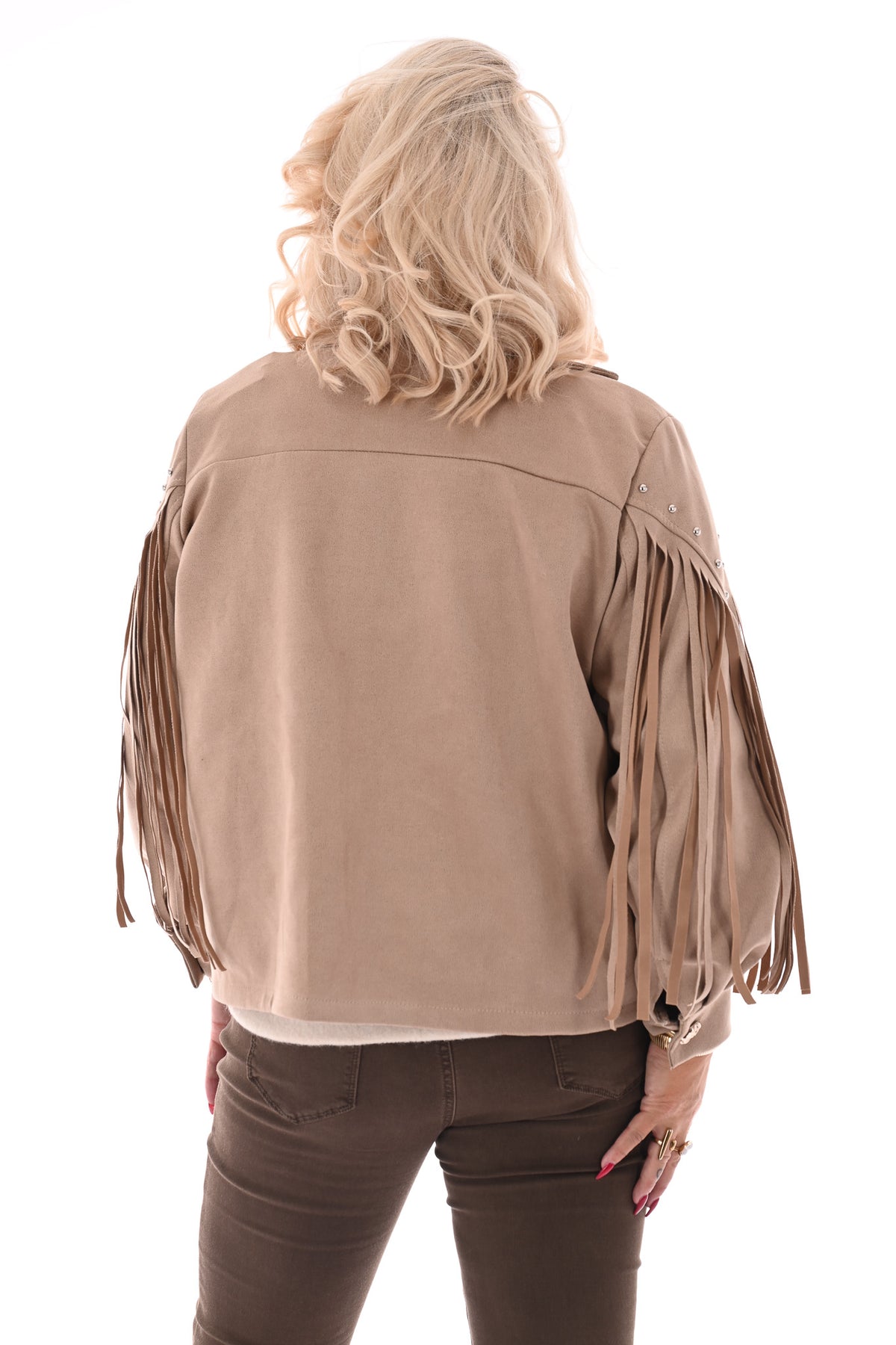 Kort jasje studs en franjes beige