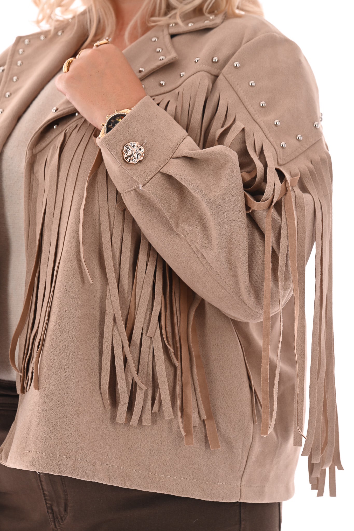 Kort jasje studs en franjes beige