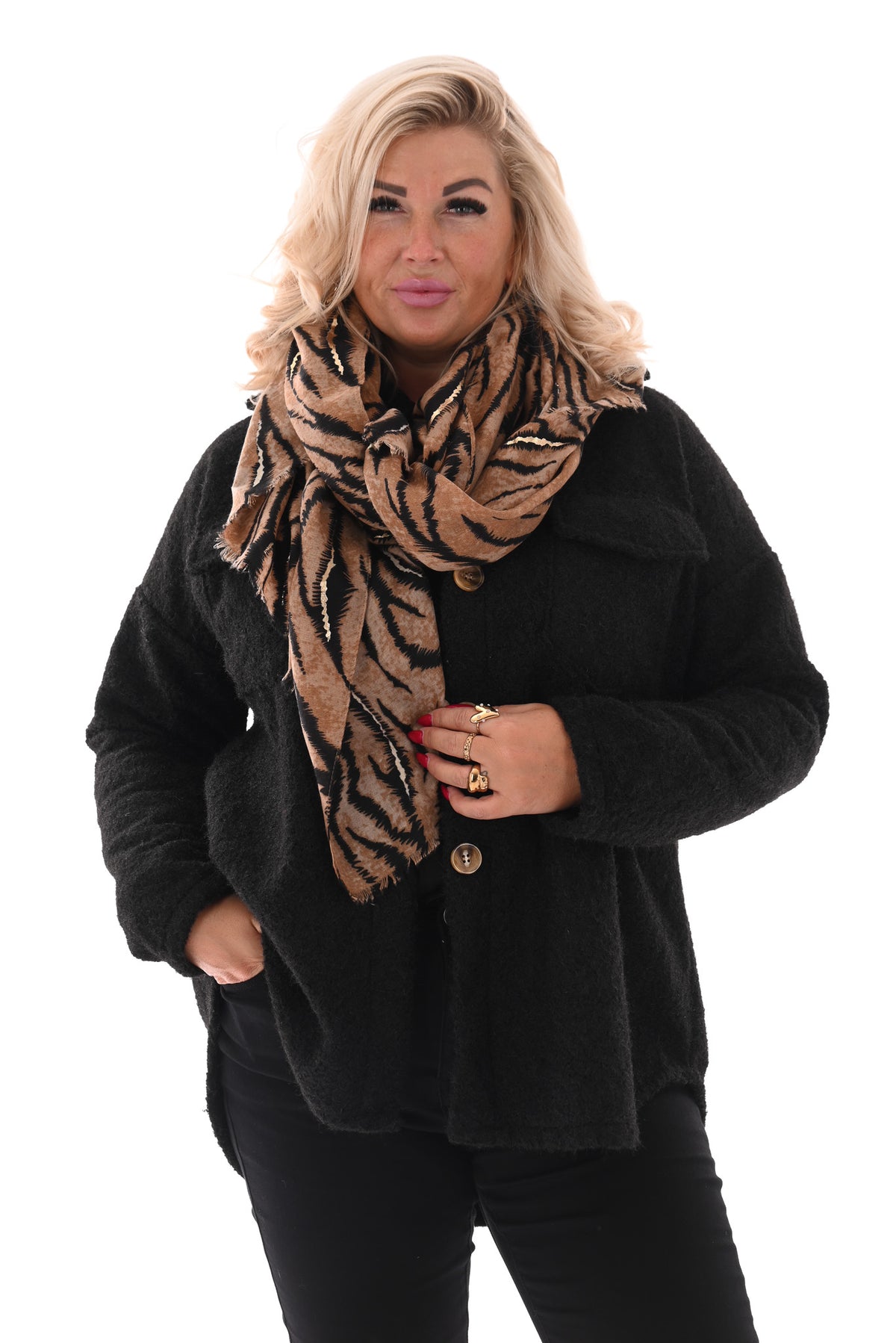Wavy boucle jas zwart