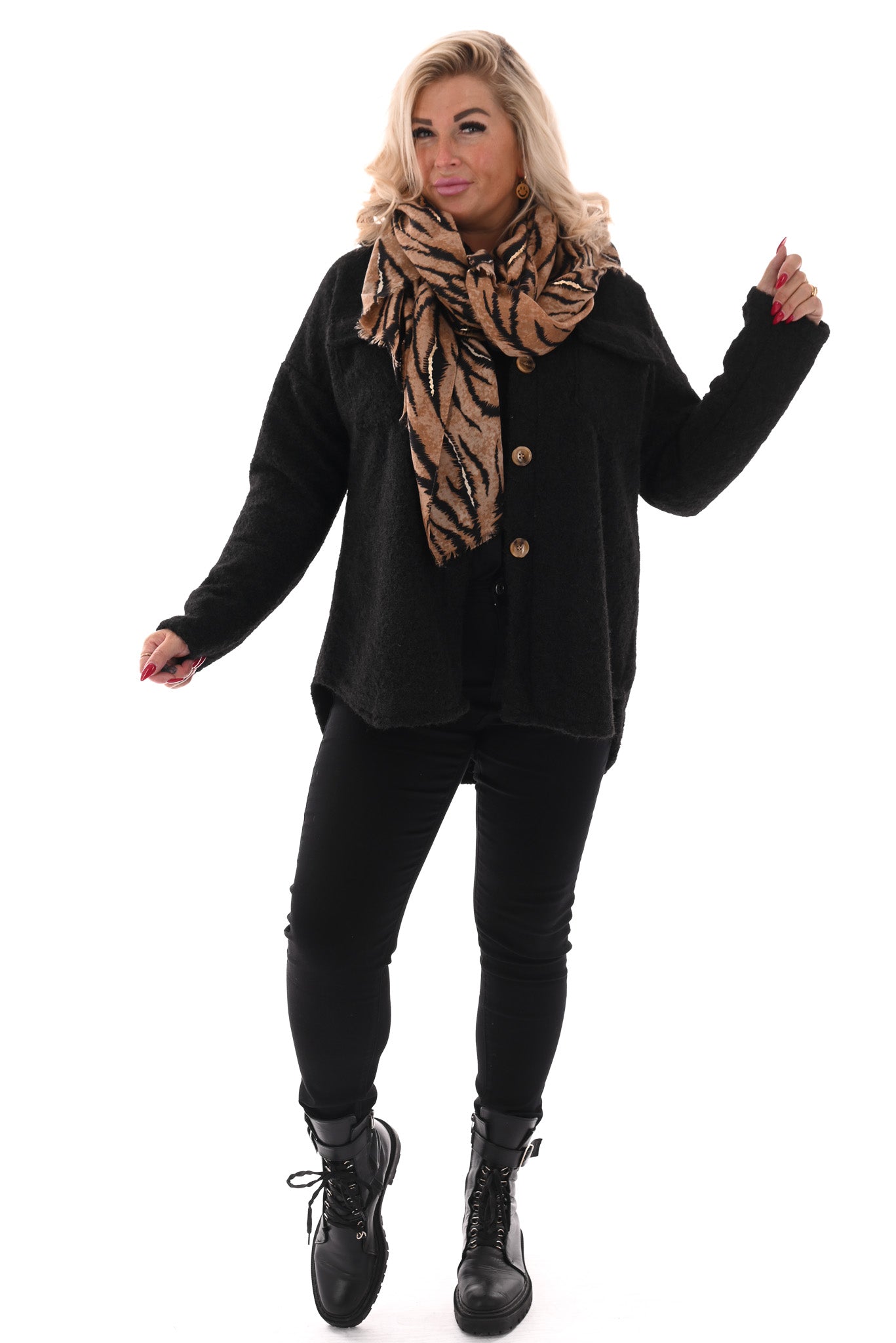 Wavy boucle jas zwart