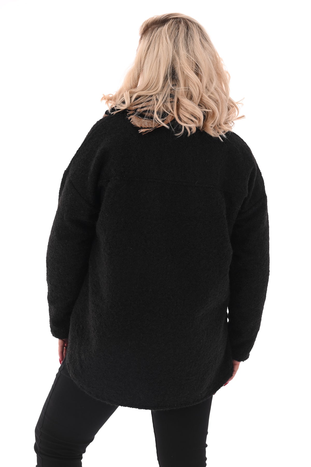 Wavy boucle jas zwart