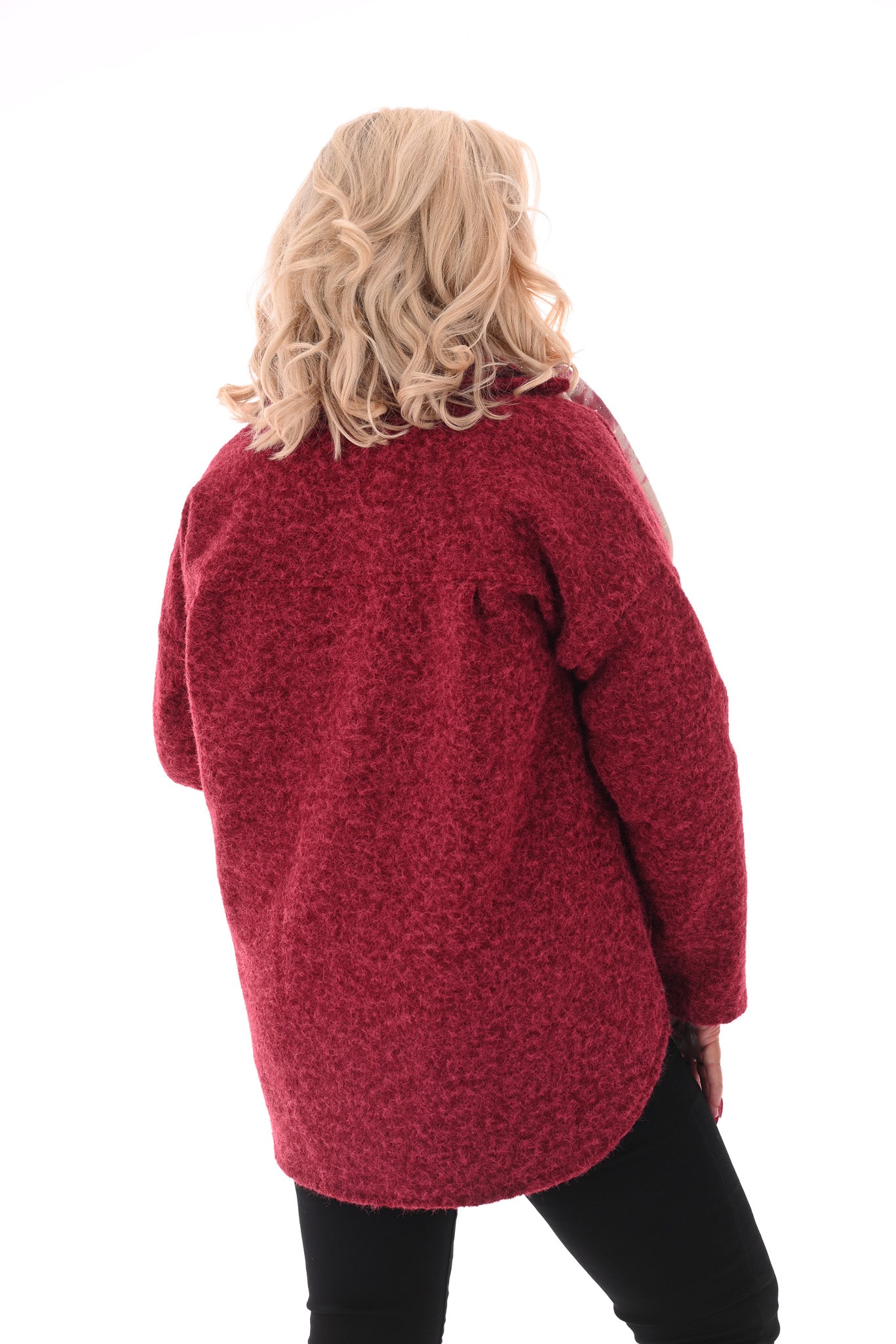 Wavy boucle jas donkerrood/roze