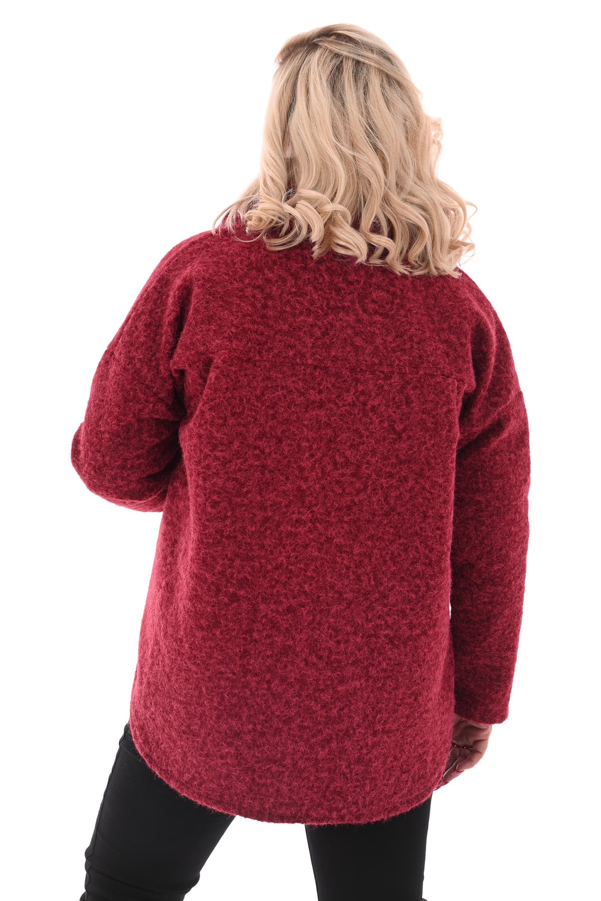Wavy boucle jas donkerrood/roze