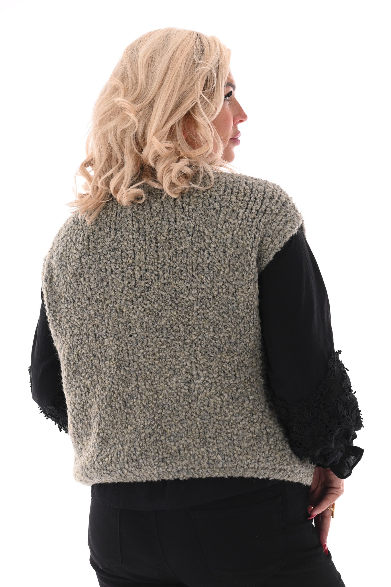 Boucle gilet met knopen lindegroen