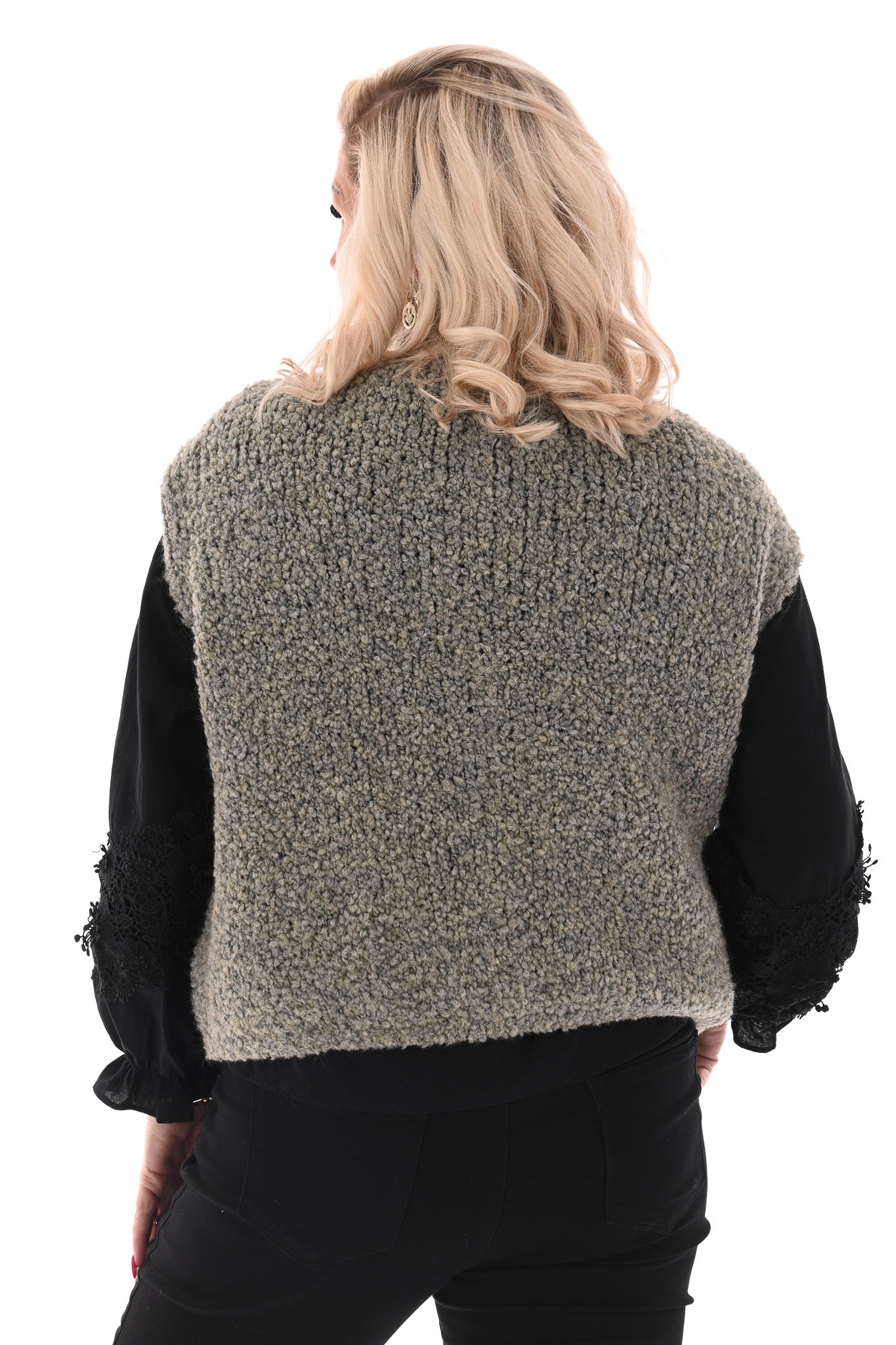 Boucle gilet met knopen lindegroen