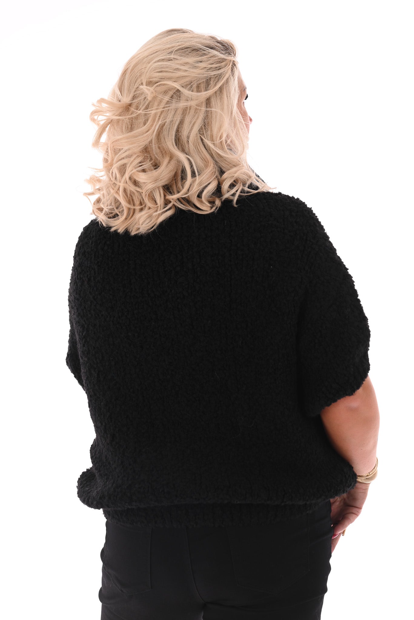 Boucle trui korte mouwen zwart