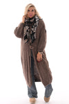 Lang gebreid vest met strik sluiting taupe