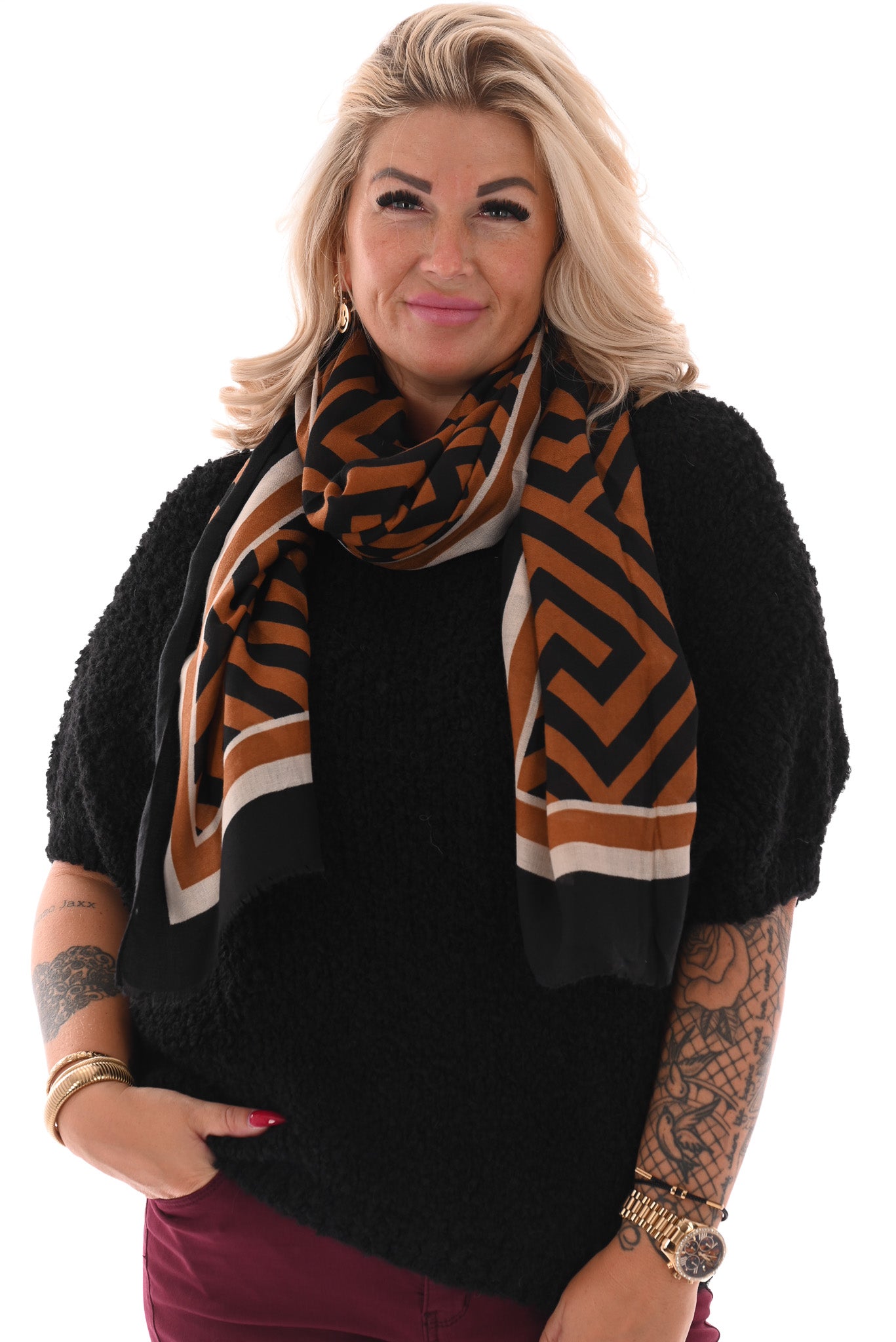Sjaal maze camel/zwart