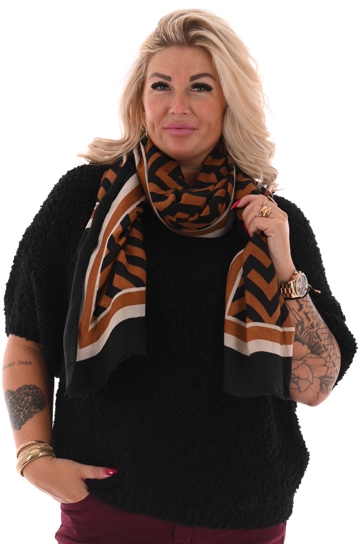 Sjaal maze camel/zwart