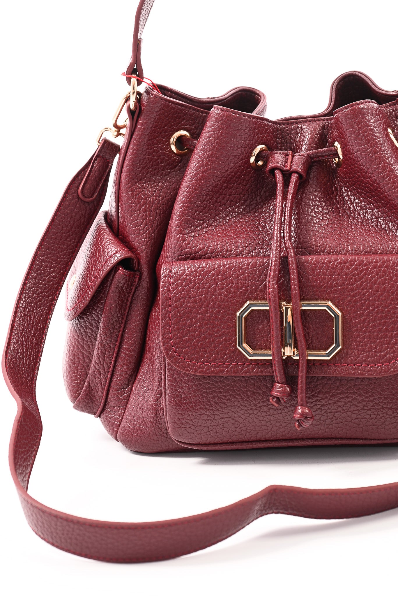 Crossbody tas goude details bordeaux