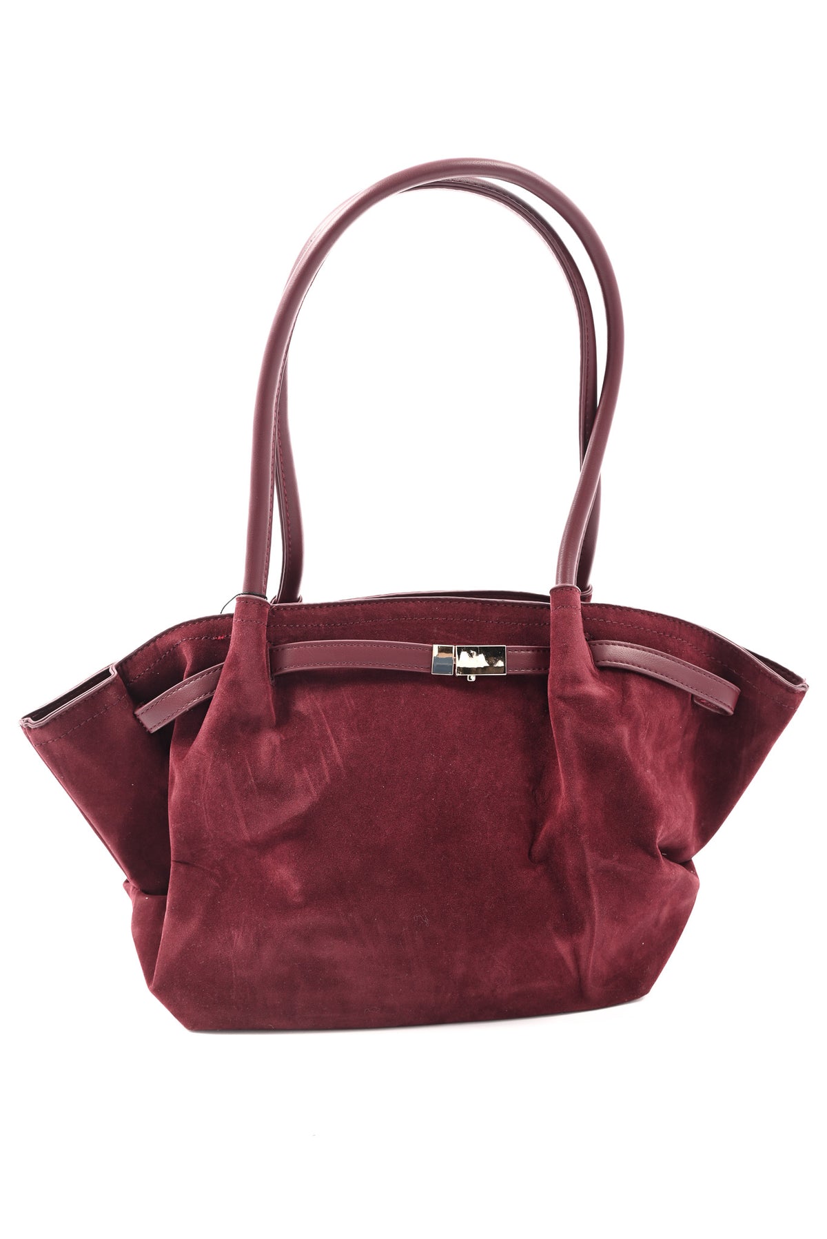 Suedinelook schoudertas met gesp bordeaux