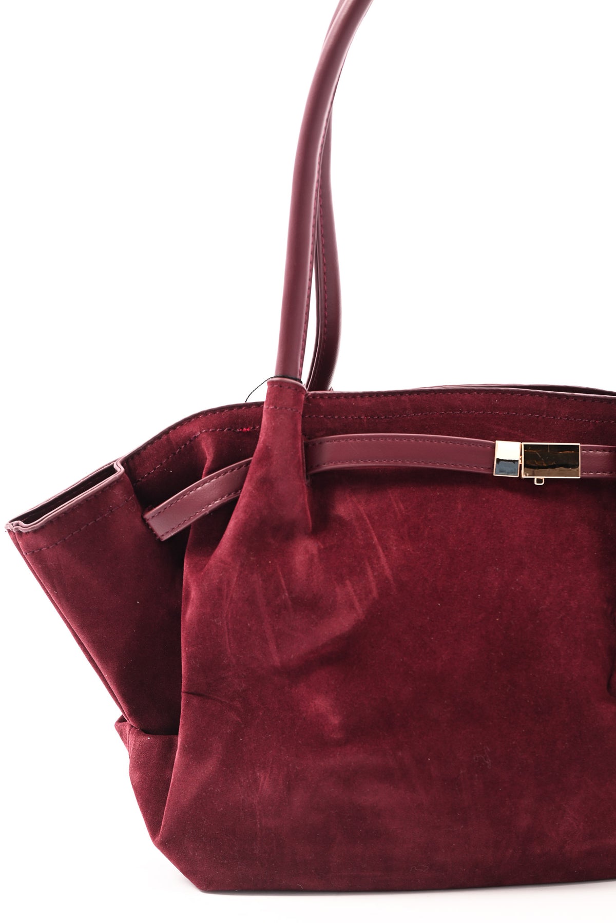 Suedinelook schoudertas met gesp bordeaux