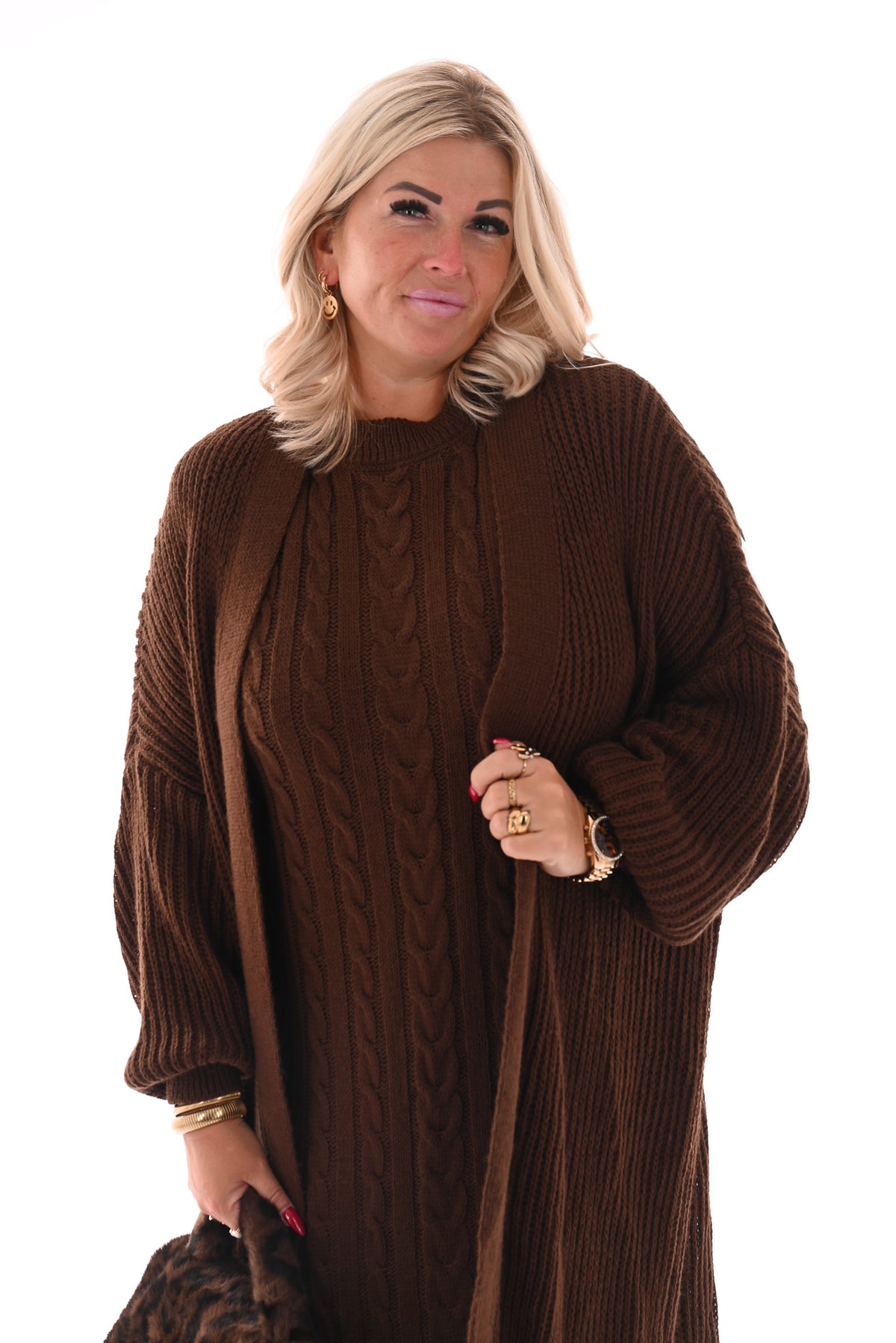 Jurk met vest set bruin