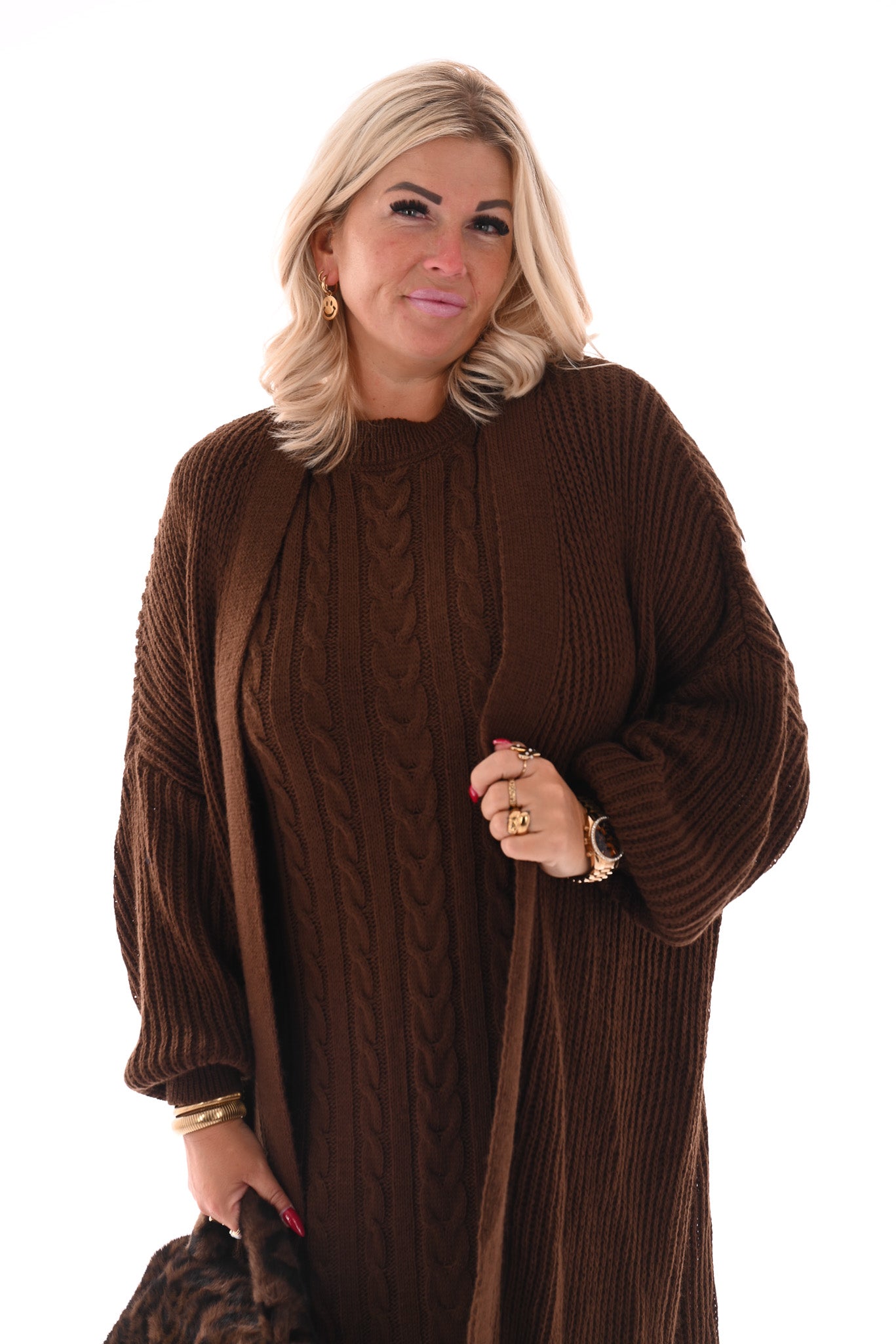 Jurk met vest set bruin