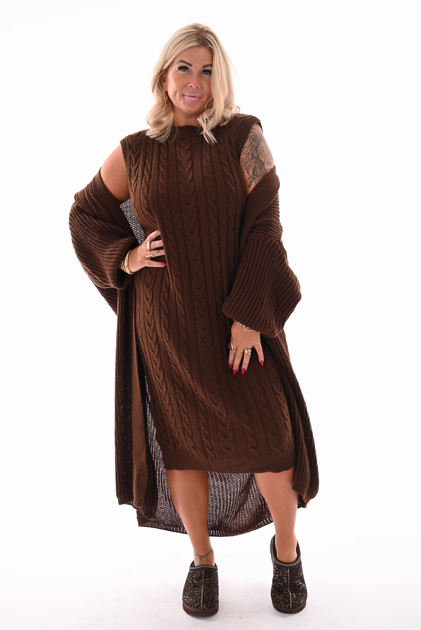 Jurk met vest set bruin