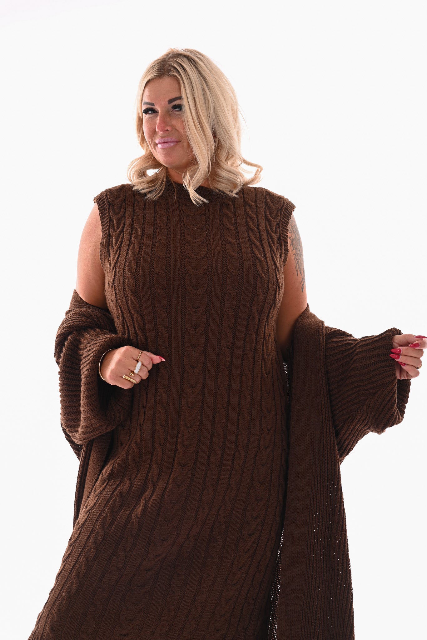 Jurk met vest set bruin