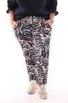 Broek print strepen marineblauw