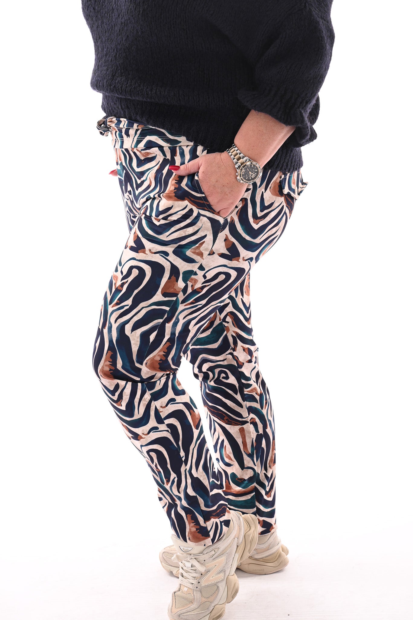 Broek print strepen marineblauw