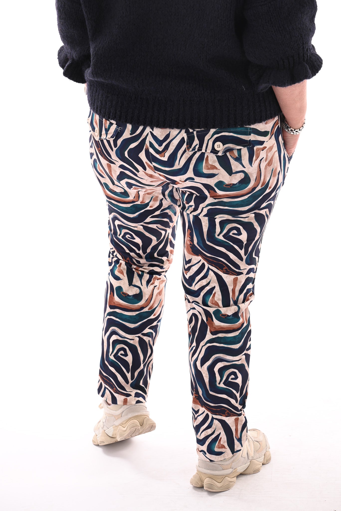 Broek print strepen marineblauw