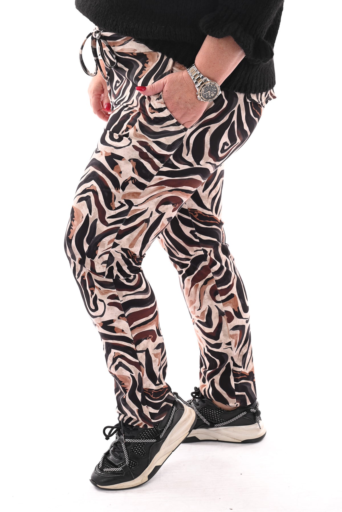 Broek print strepen zwart