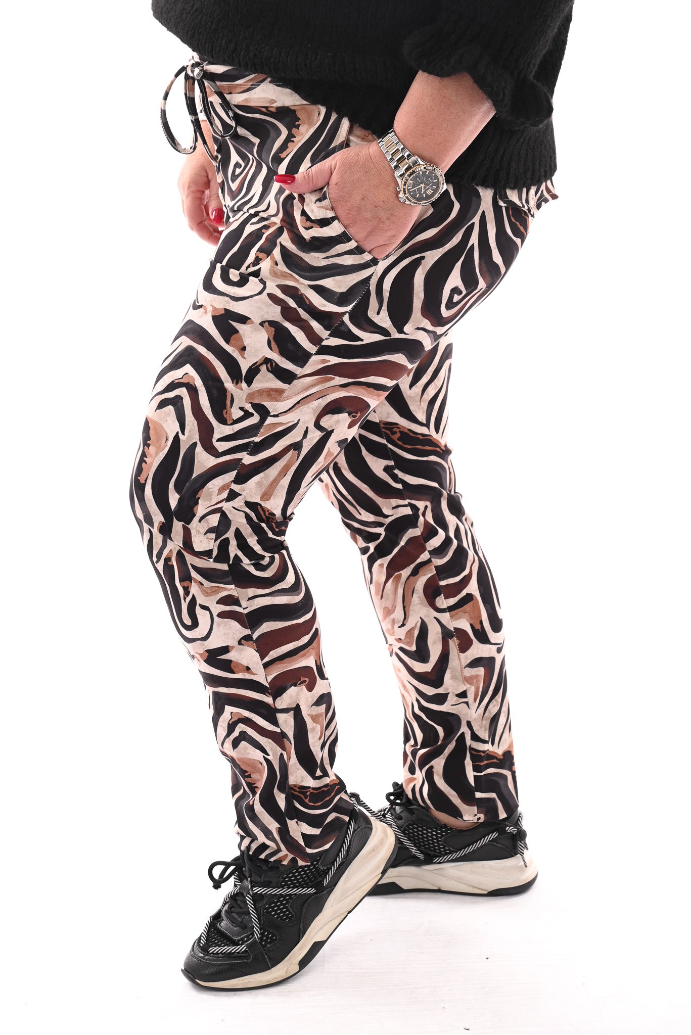 Broek print strepen zwart