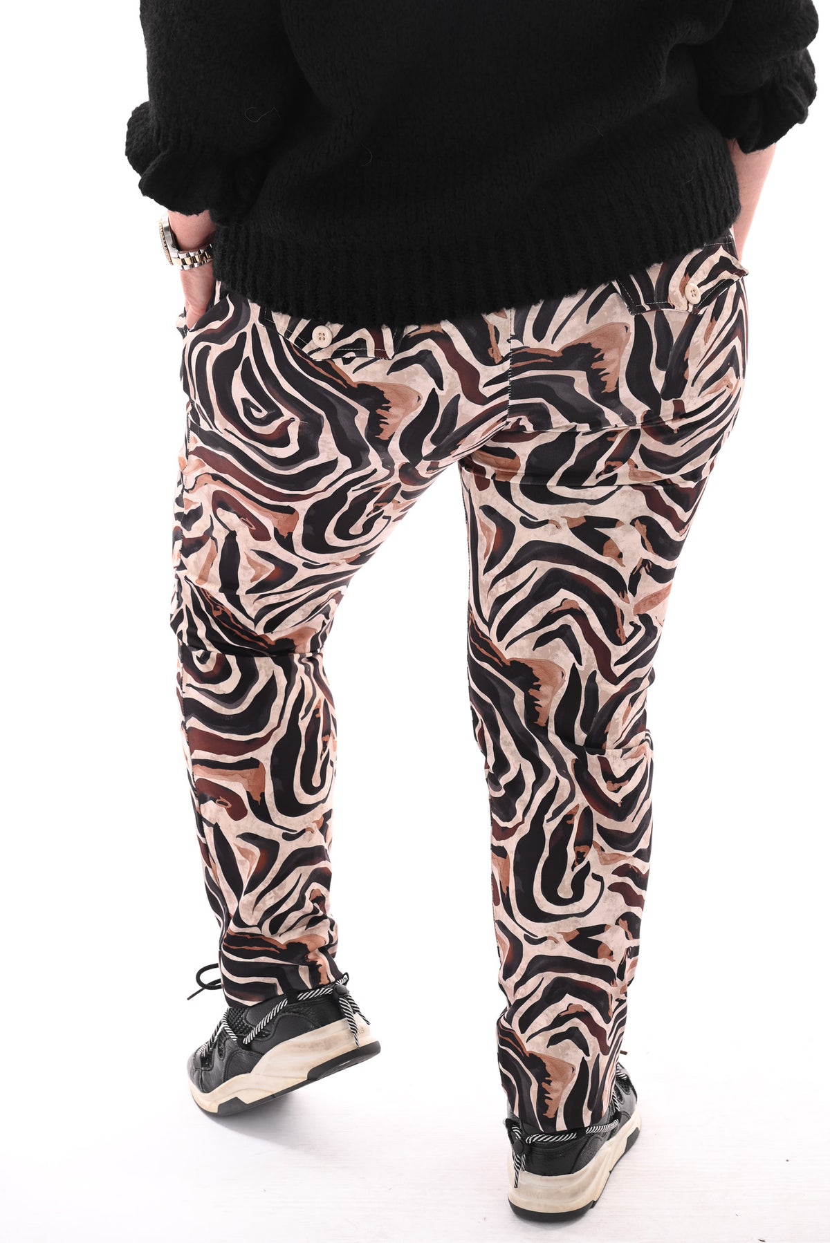 Broek print strepen zwart