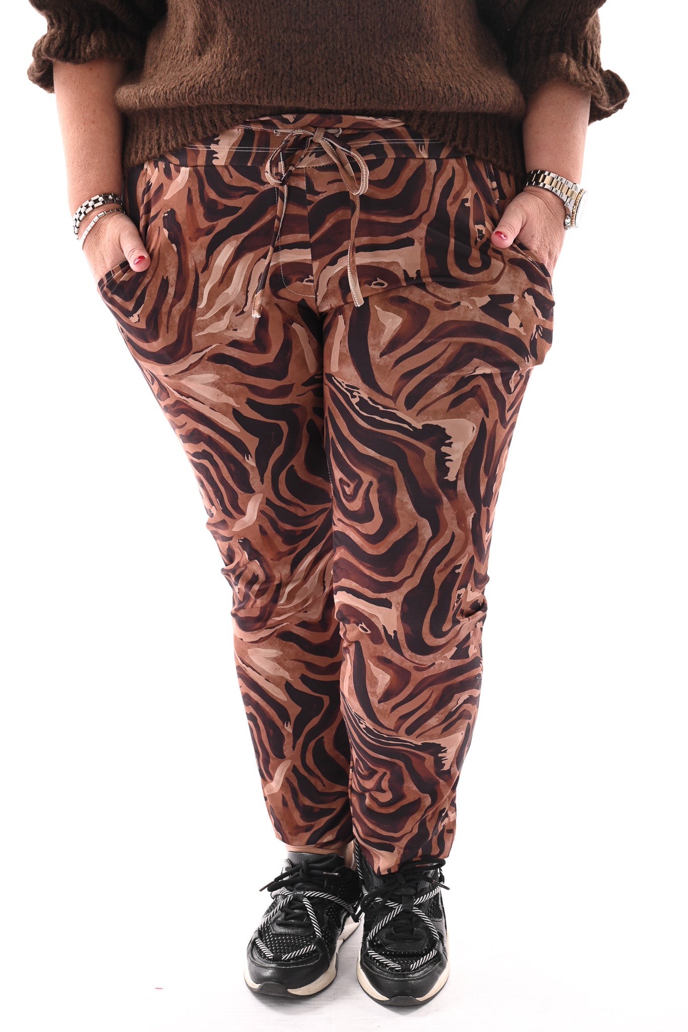 Broek print strepen bruin