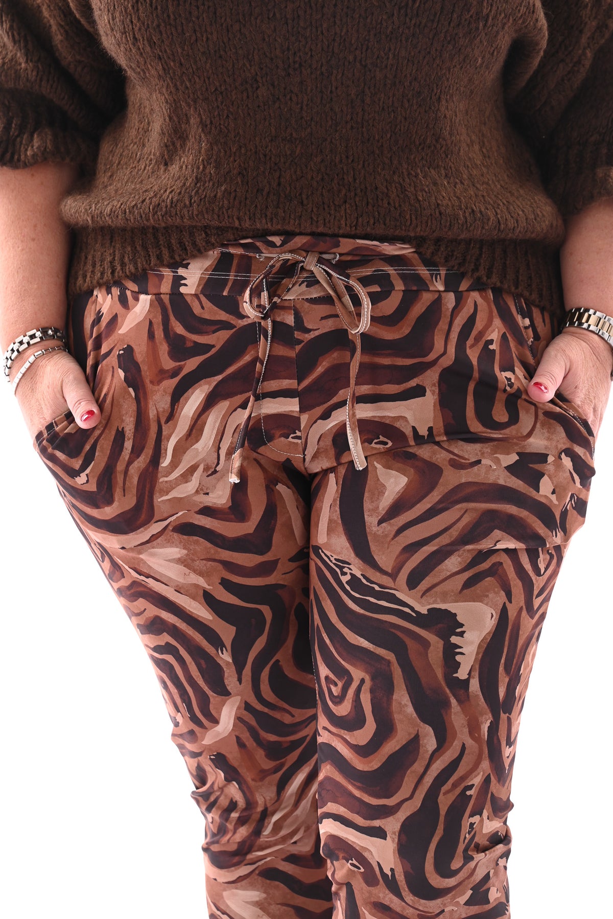Broek print strepen bruin