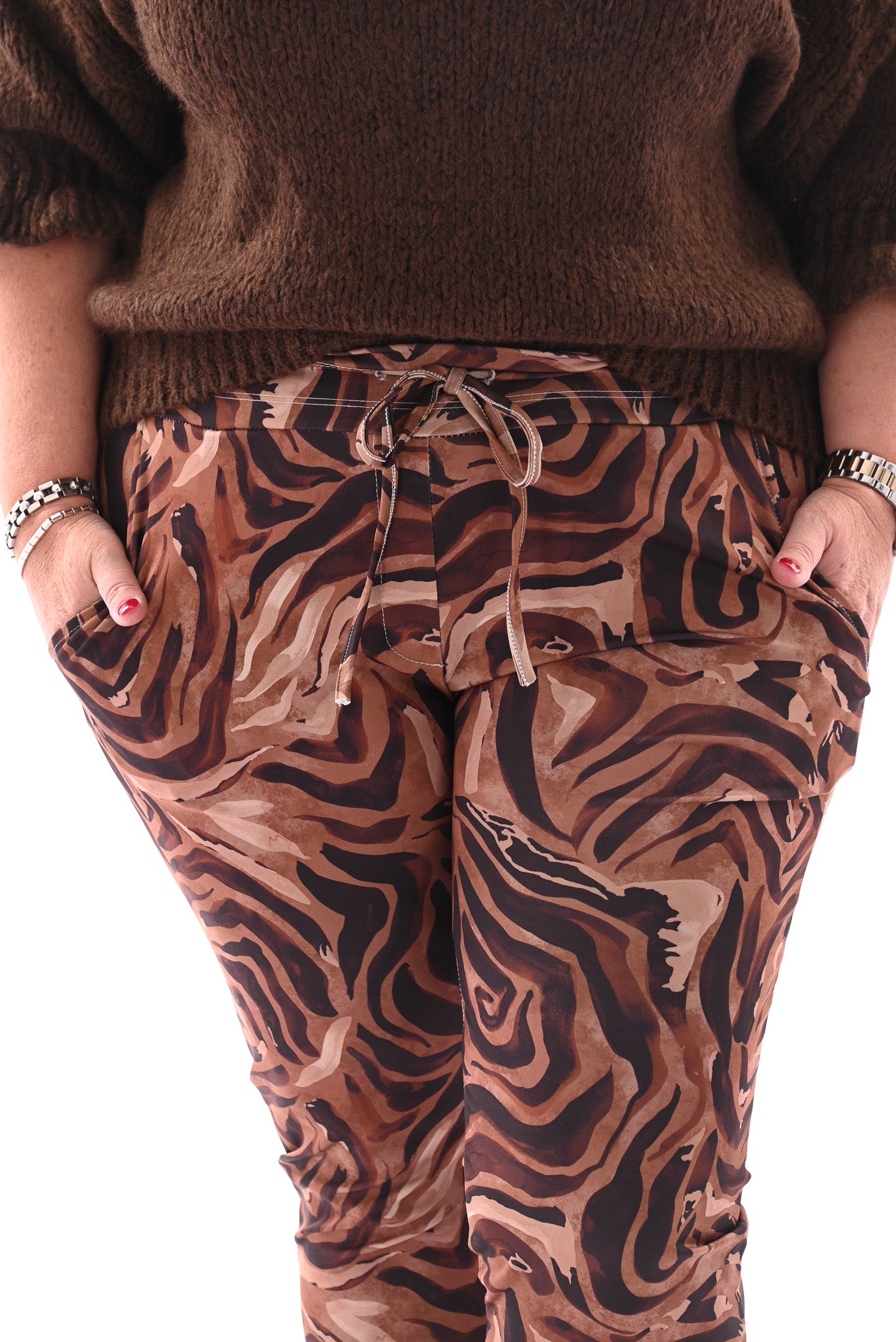 Broek print strepen bruin