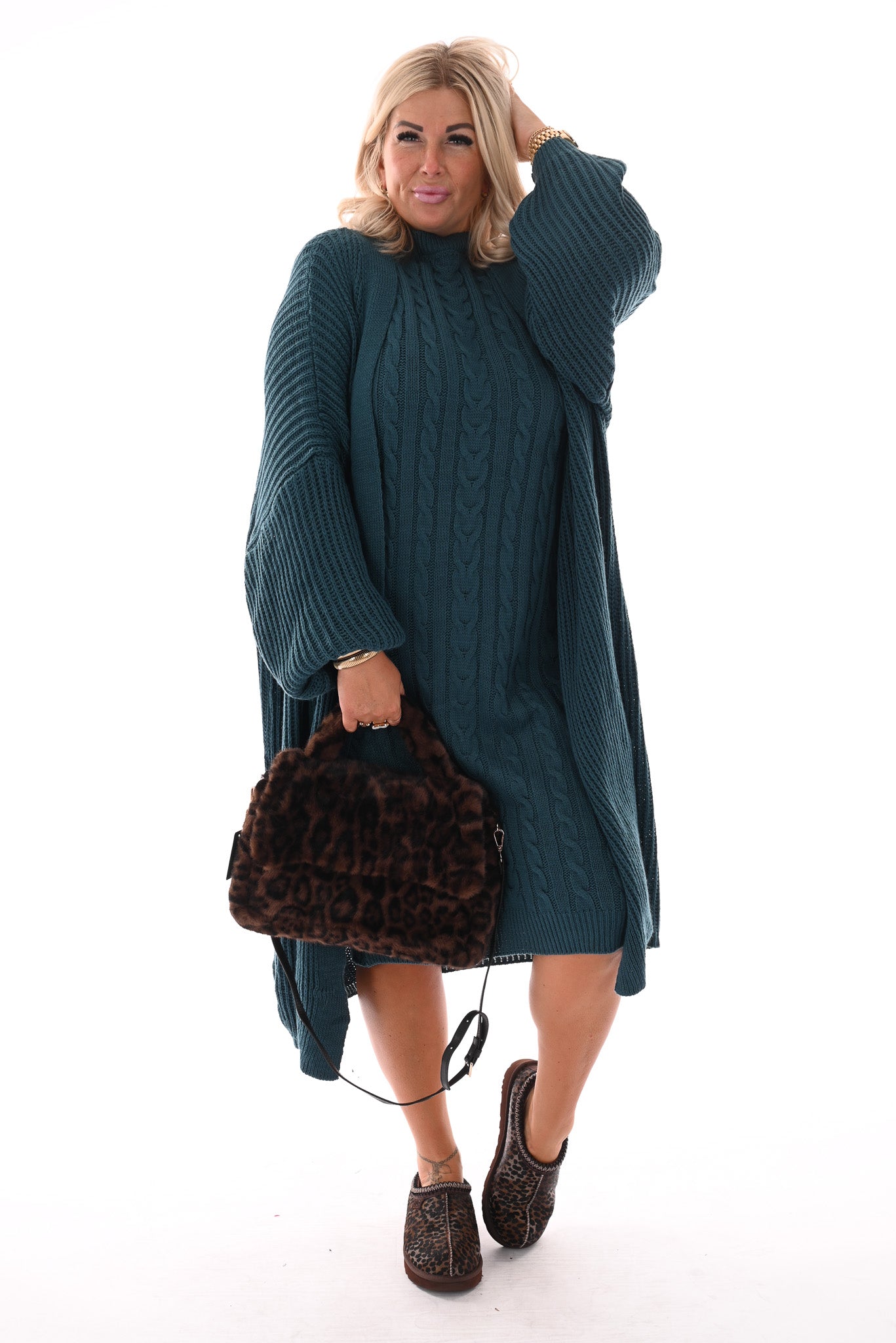 Jurk met vest set petrol