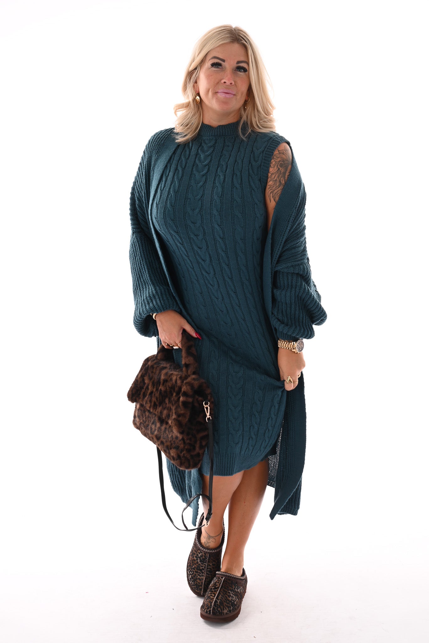 Jurk met vest set petrol