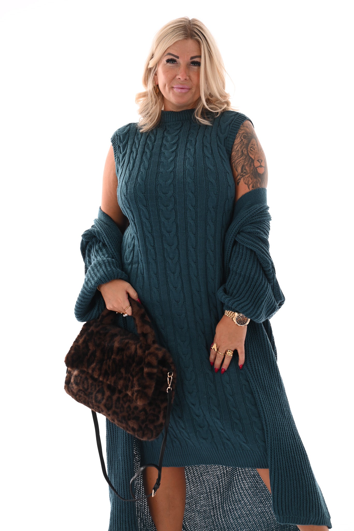Jurk met vest set petrol
