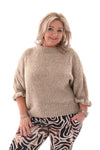 Gebreide trui met korte roezelmouwen beige