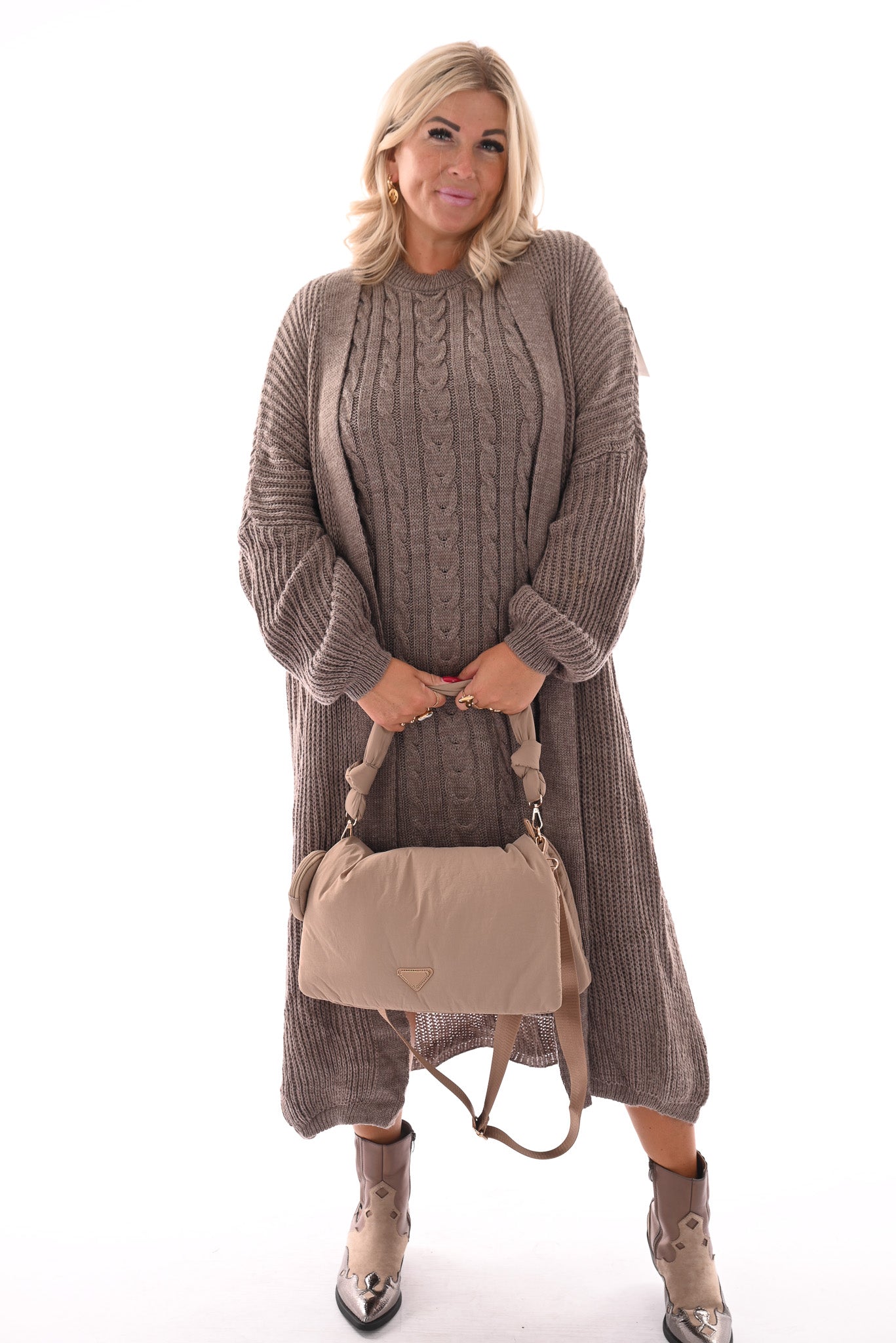 Jurk met vest set taupe