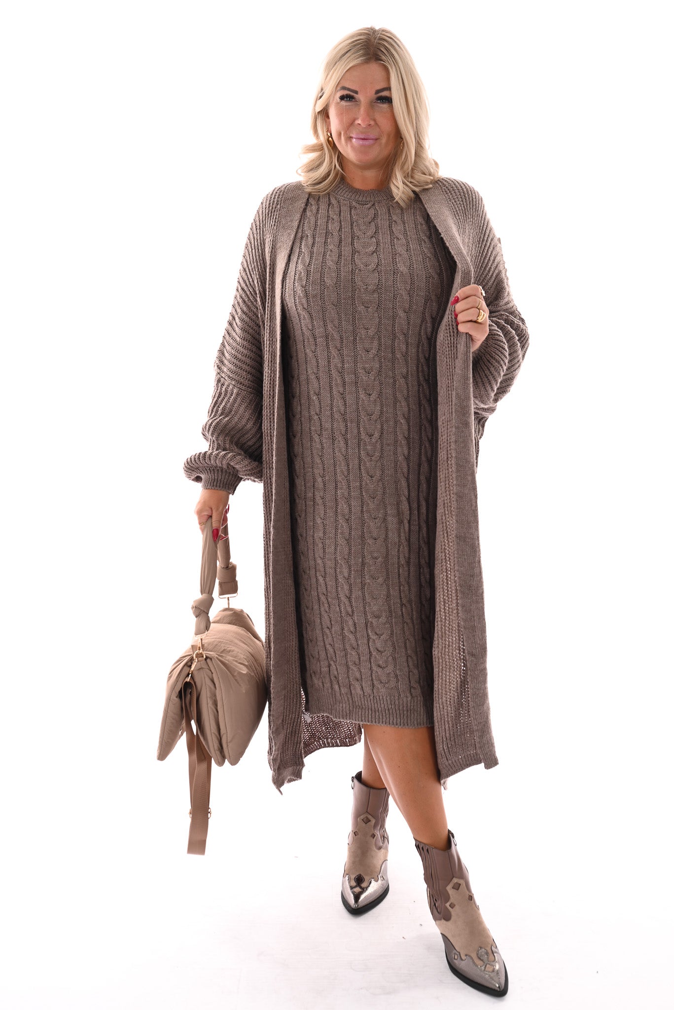 Jurk met vest set taupe