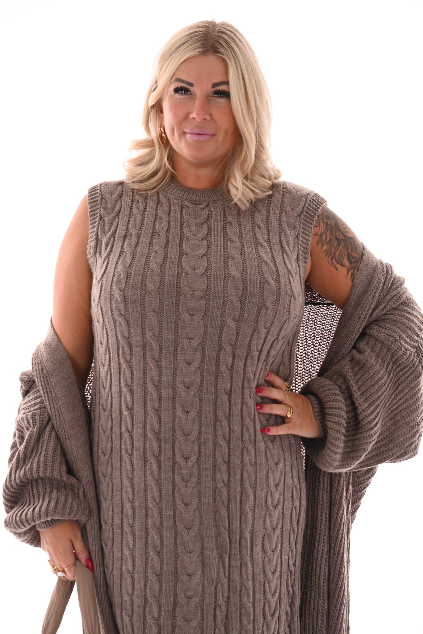 Jurk met vest set taupe