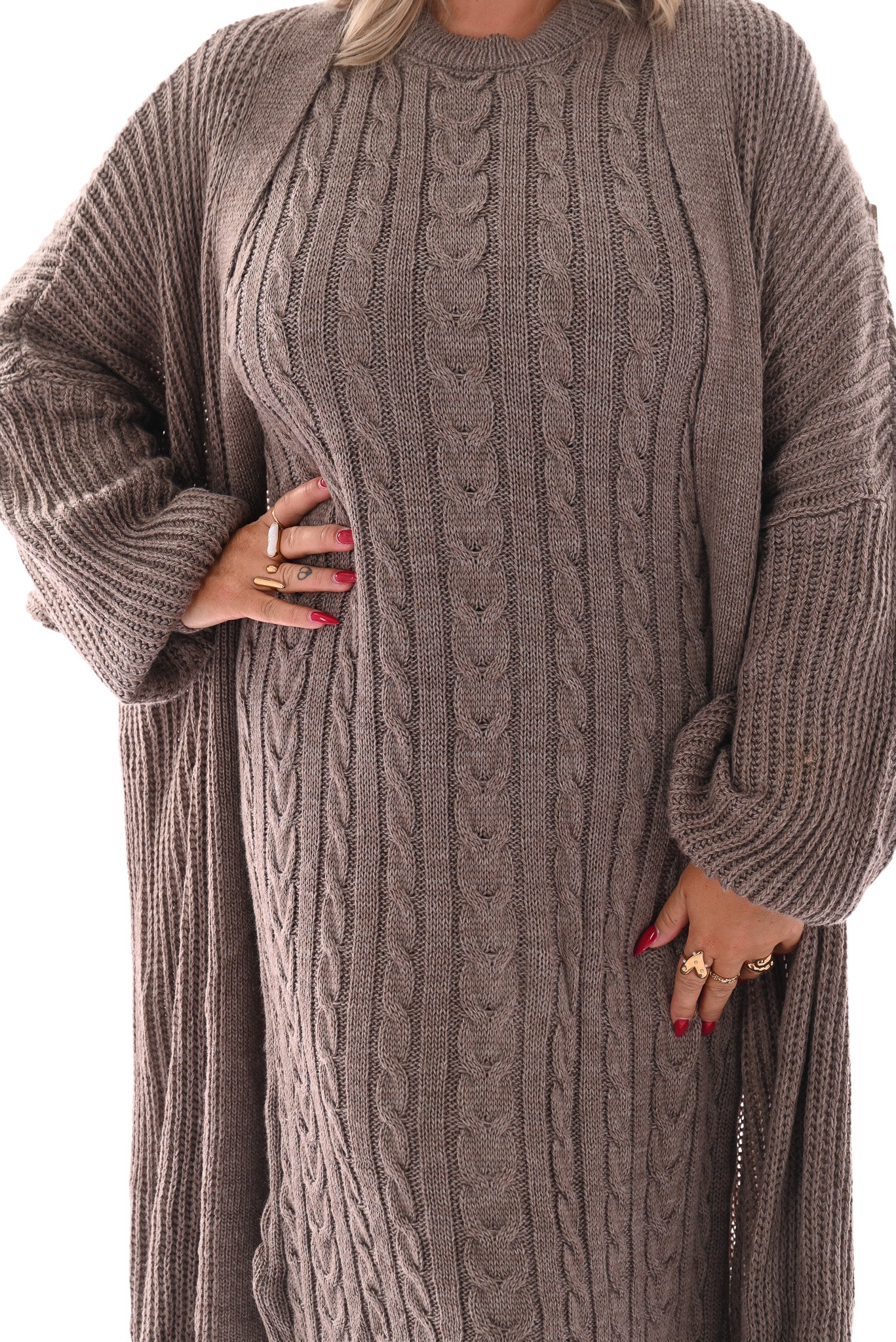 Jurk met vest set taupe