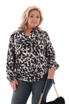Blouse opstaande kraag panterprint zwart