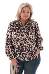 Blouse opstaande kraag panterprint bruin