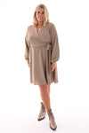 Korte crepe jurk met strik uni beige