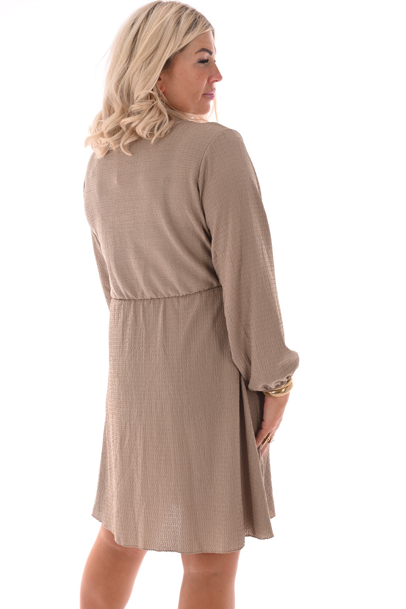 Korte crepe jurk met strik uni beige