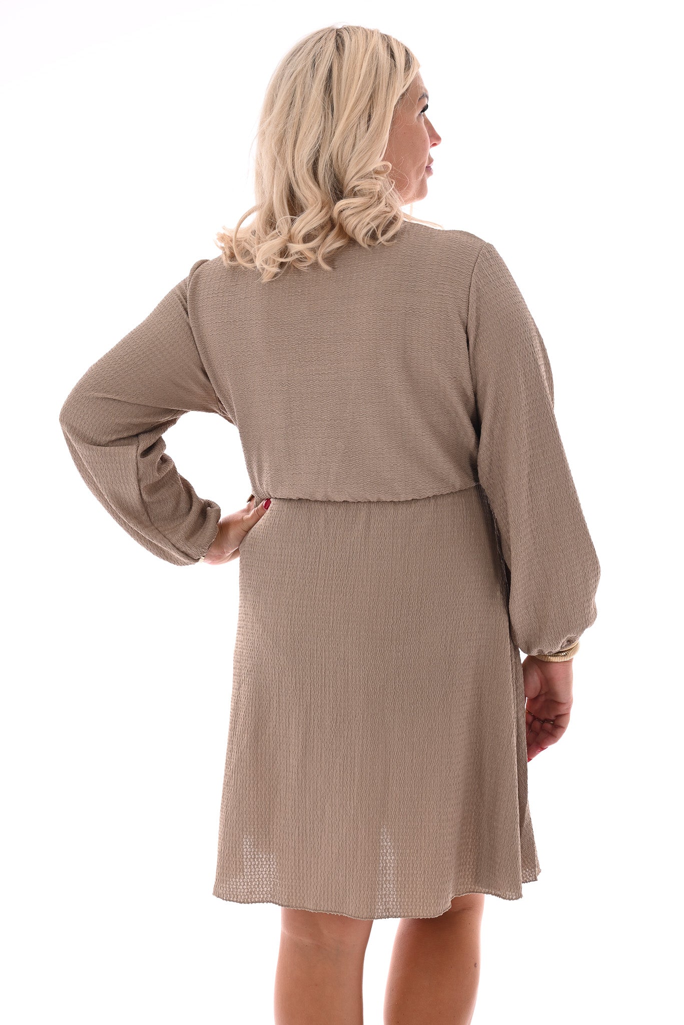 Korte crepe jurk met strik uni beige
