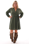 Korte crepe jurk met strik uni legergroen