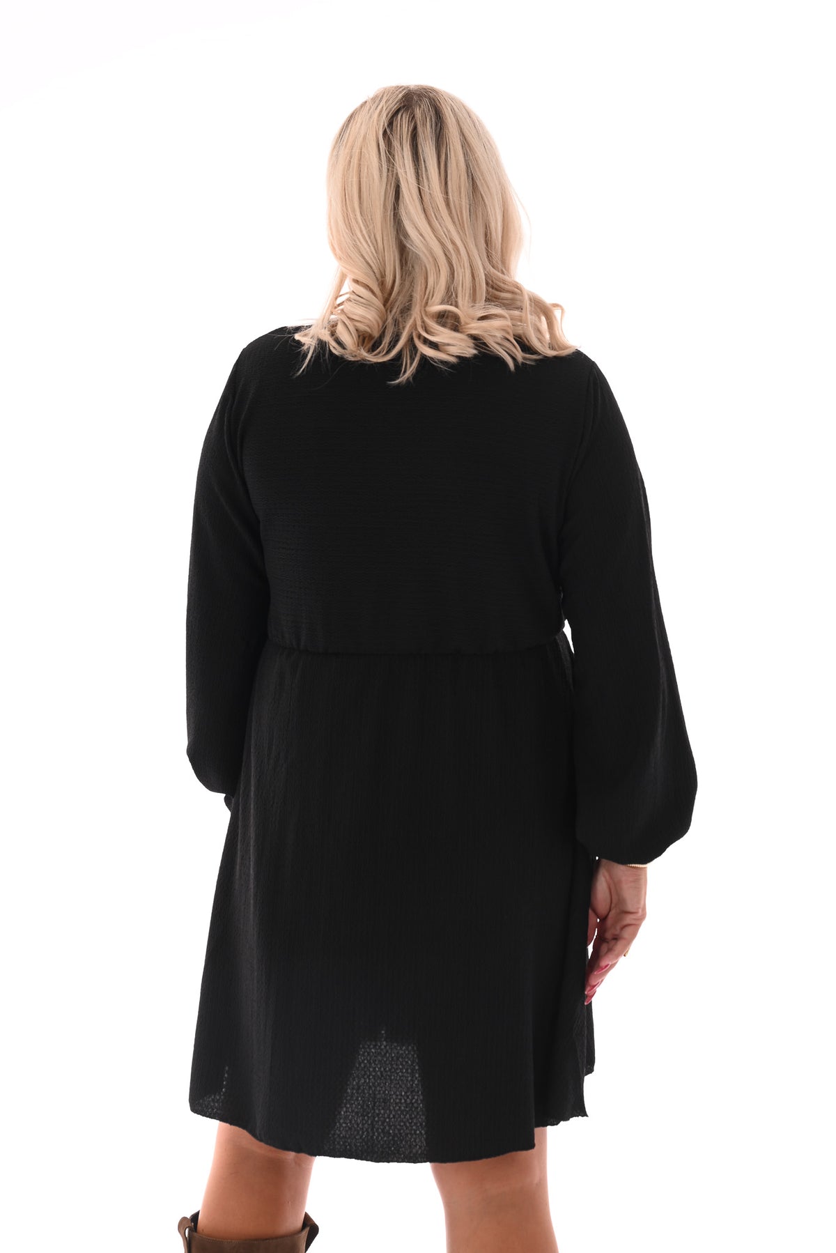 Korte crepe jurk met strik uni zwart